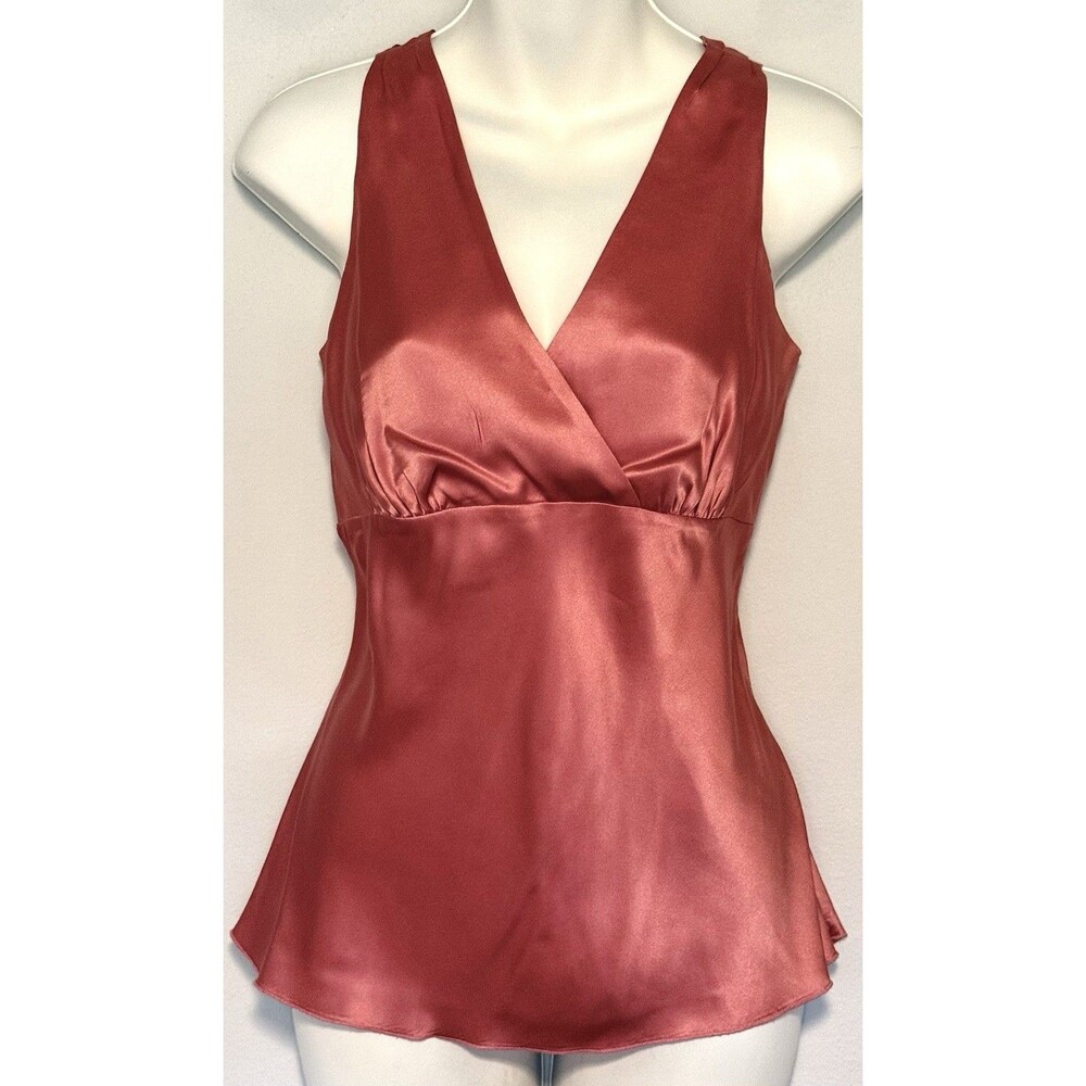 Vintage Y2K Babydoll Tank Top Sz M 100% Silk Pink Satin